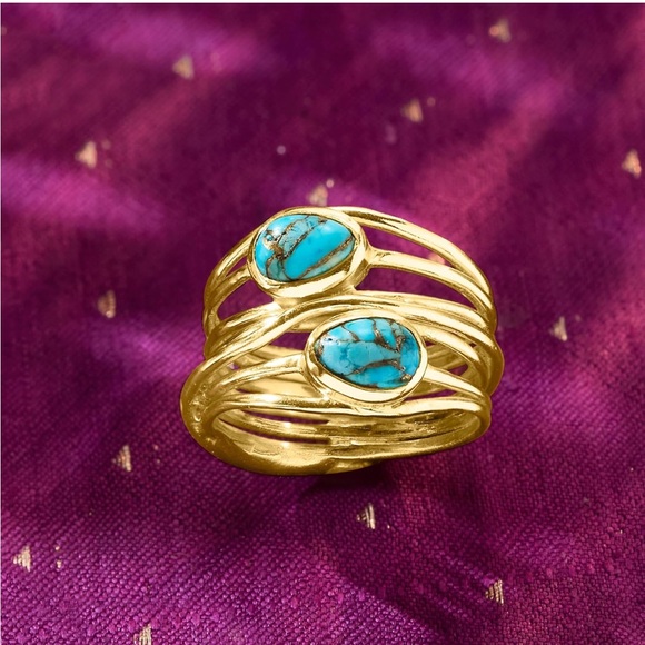 18k Precious Gemstone Turquoise Emerald Sapphire Wire Wrap Ring - Picture 5 of 16